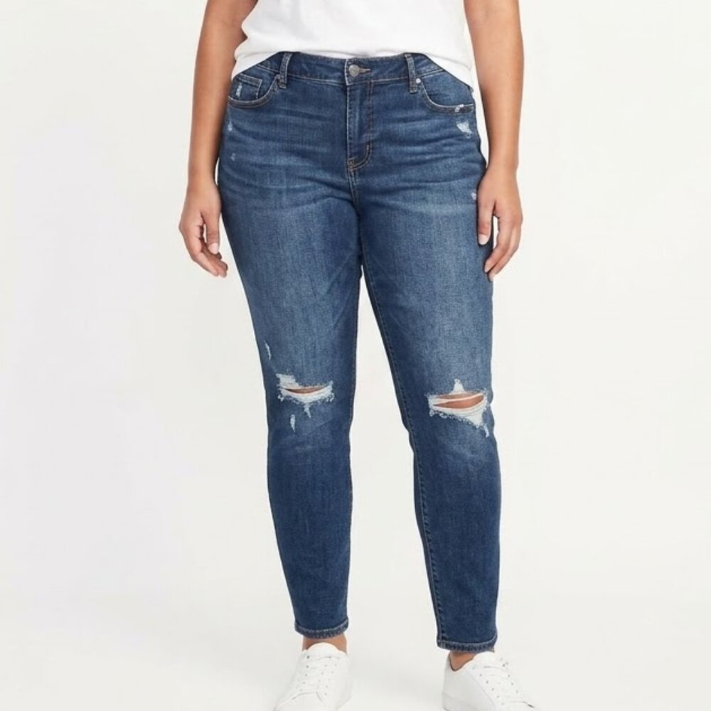 Old Navy Rockstar Mid-Rise Distressed Skinny Jeans Size 18 Plus Size Blue Denim